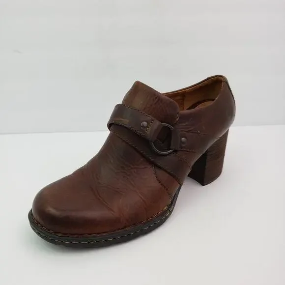Born Deena Womens Size 8.5 Brown Leather Slip On 3" Heel Formal Booties Shoes - Picture 2 of 13